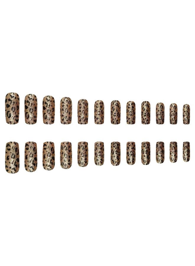 OCOUYVD 24 Pcs Leopard Print Press on Nails Short Square Shaped Fake Nails Golden Glitter Designs Full Cover False Nail Glossy Acrylic Nail Stick on Nails for Women Girls DIY Manicure Decoration - Image 4